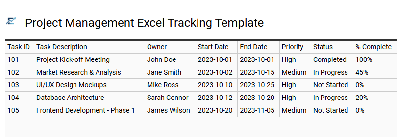 Project Management Excel Tracking Template