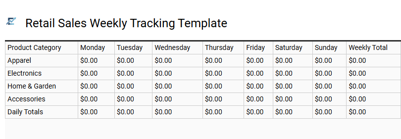 Retail Sales Weekly Tracking Template
