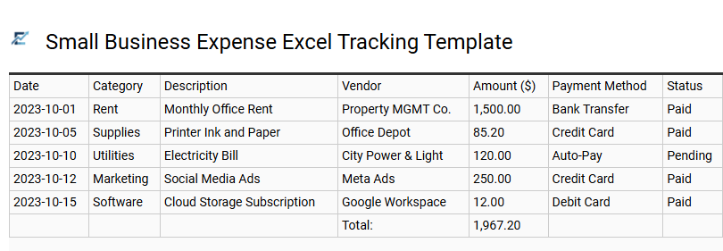 Small Business Expense Excel Tracking Template