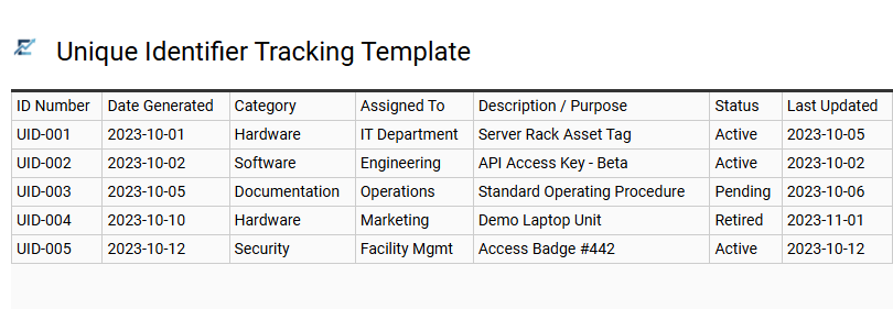 Unique Identifier Tracking Template