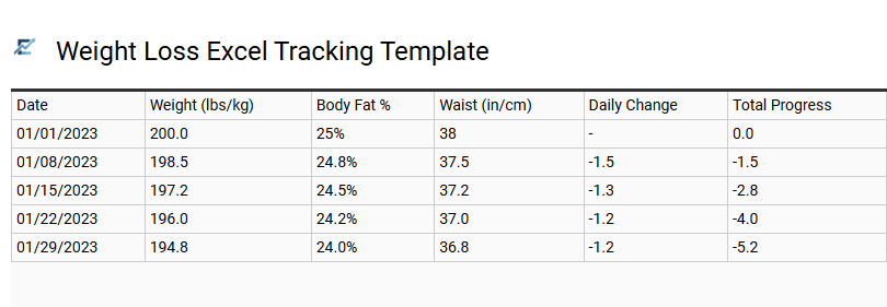 Weight Loss Excel Tracking Template