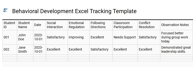 Behavioral Development Excel Tracking Template