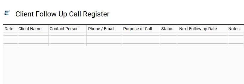 Client Follow Up Call Register