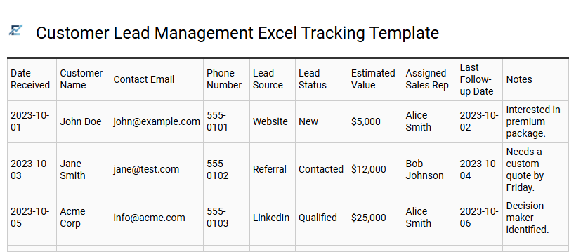Customer Lead Management Excel Tracking Template