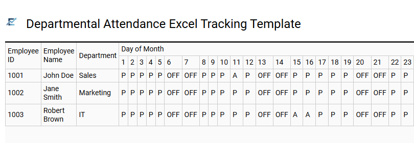 Departmental Attendance Excel Tracking Template