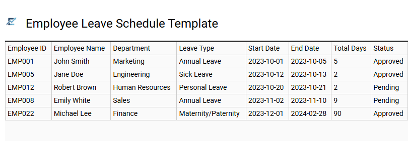 Employee Leave Schedule Template