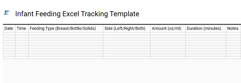 Infant Feeding Excel Tracking Template