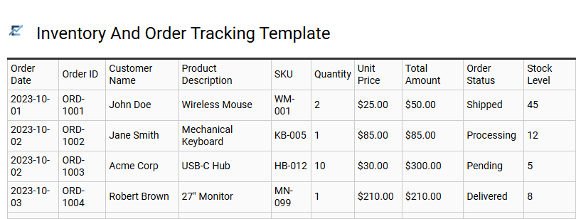 Inventory And Order Tracking Template
