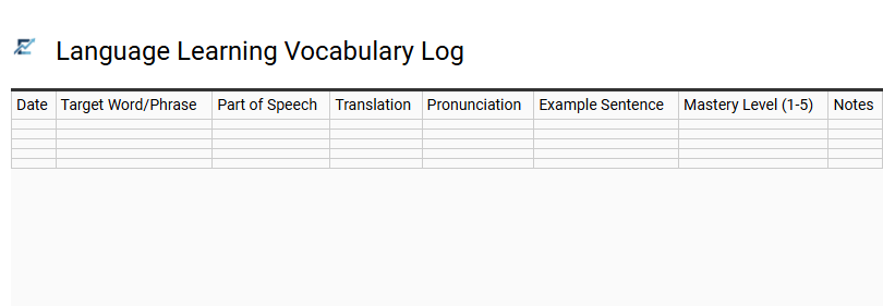 Language Learning Vocabulary Log