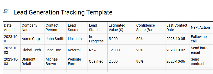 Lead Generation Tracking Template