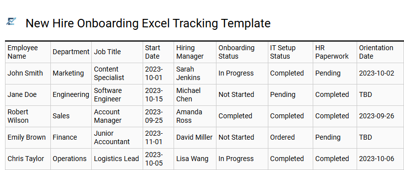 New Hire Onboarding Excel Tracking Template