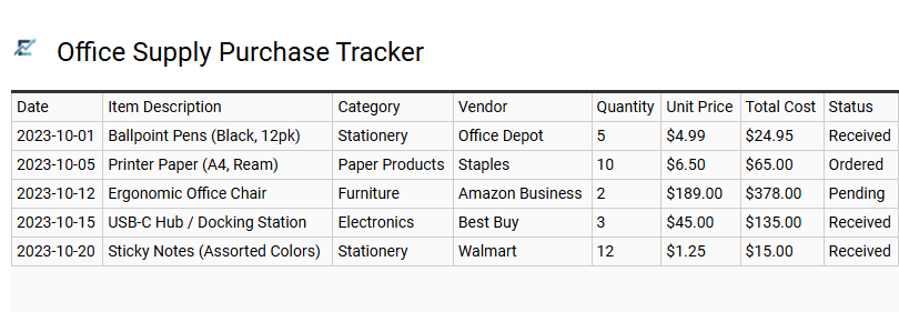 Office Supply Purchase Tracker