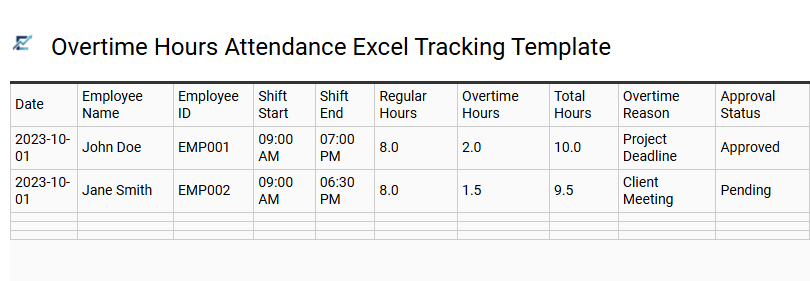 Overtime Hours Attendance Excel Tracking Template