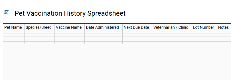Pet Vaccination History Spreadsheet
