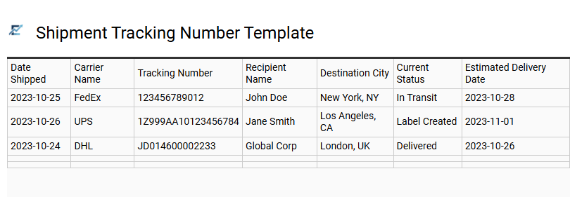 Shipment Tracking Number Template