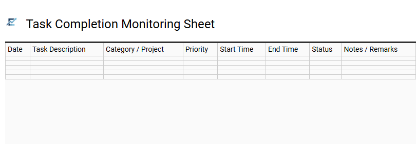 Task Completion Monitoring Sheet