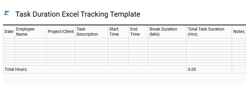 Task Duration Excel Tracking Template