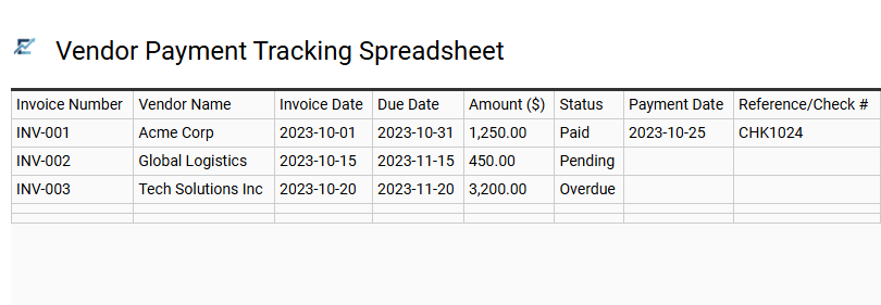 Vendor Payment Tracking Spreadsheet
